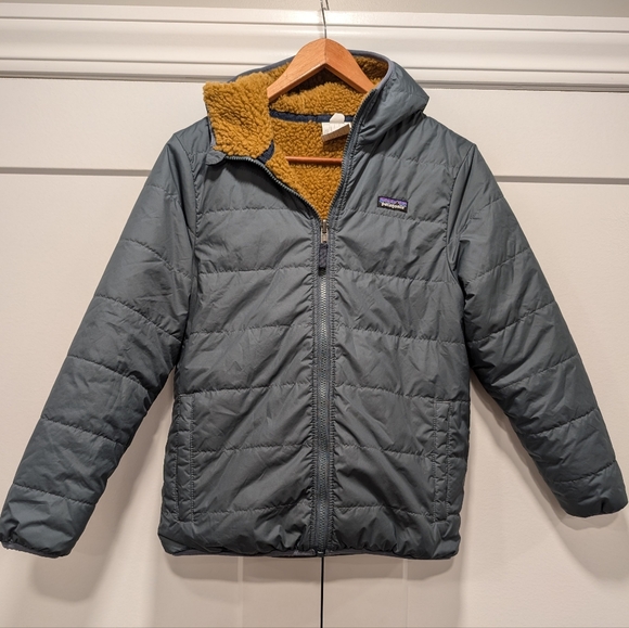 PATAGONIA Youth Puffer Reversible Sherpa Zip up coat size XL 14 - Picture 9 of 12